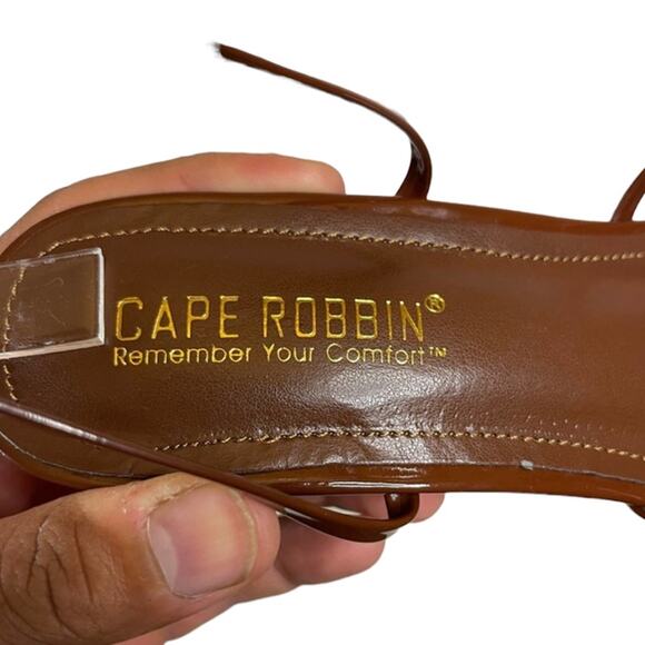 NWOB Cape Robbin Minnie Square Toe Strappy Stiletto Chocolate Brown High Heels 8 - Picture 7 of 9